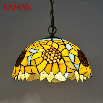 Окачен Лампа SAMAN Тифани Модерна Led Лампа С Цветен Модел на осветителни Тела За Украса на Дома Трапезария