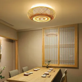 тавана лампа вълни от бамбук в селски стил 40 см/50 см, Тавана лампа от ратан с 3 крушки E27 220 В