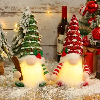 Коледна светещ ски кукла Коледната Безлични кукла Рудолф с дълга брада Коледна украса Коледна украса за дома